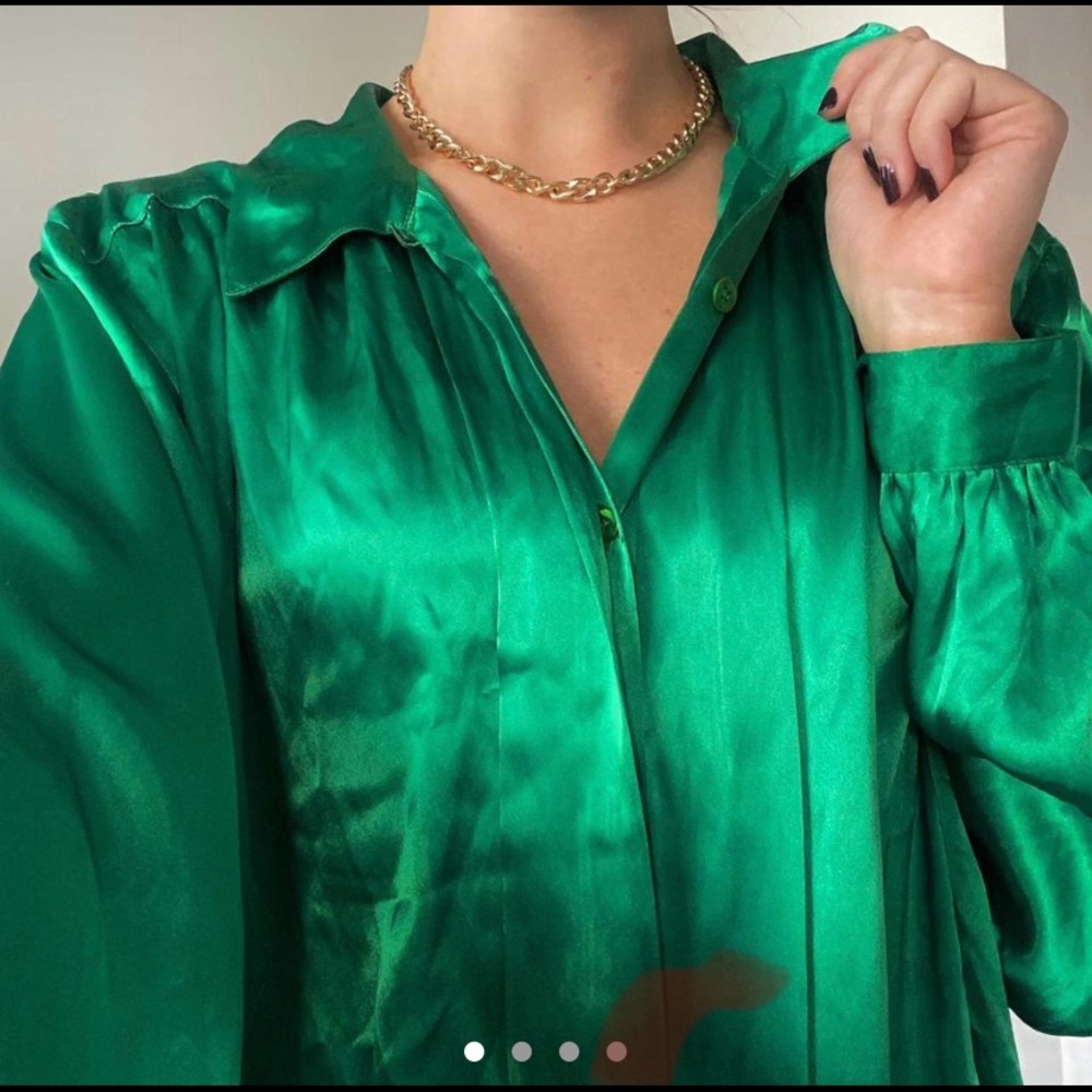 emerald green silk button up oversized blouse